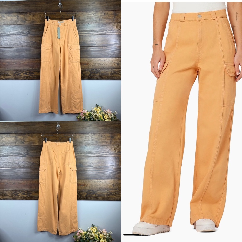 Hudson Jeans High Rise Women Wide-Leg Cargo Peach Pants Clay New Size 26